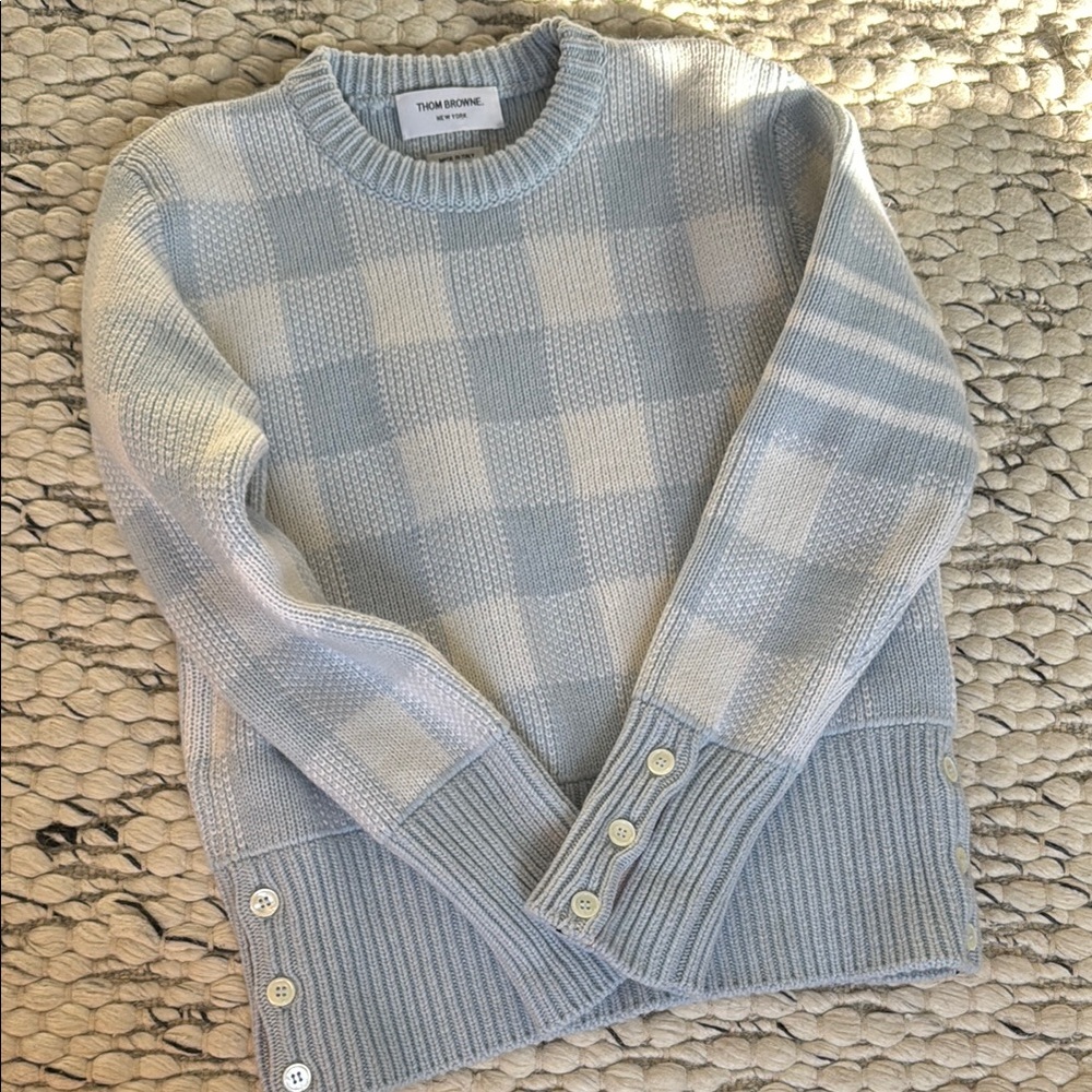 Thom Browne Blue and White Checkered cashmere Sweater